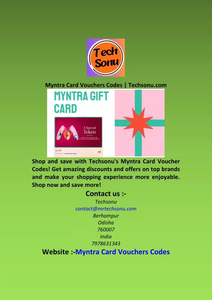 myntra card vouchers codes techsonu com