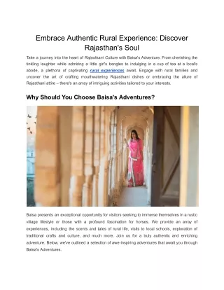 Embrace Authentic Rural Experience: Discover Rajasthan's Soul