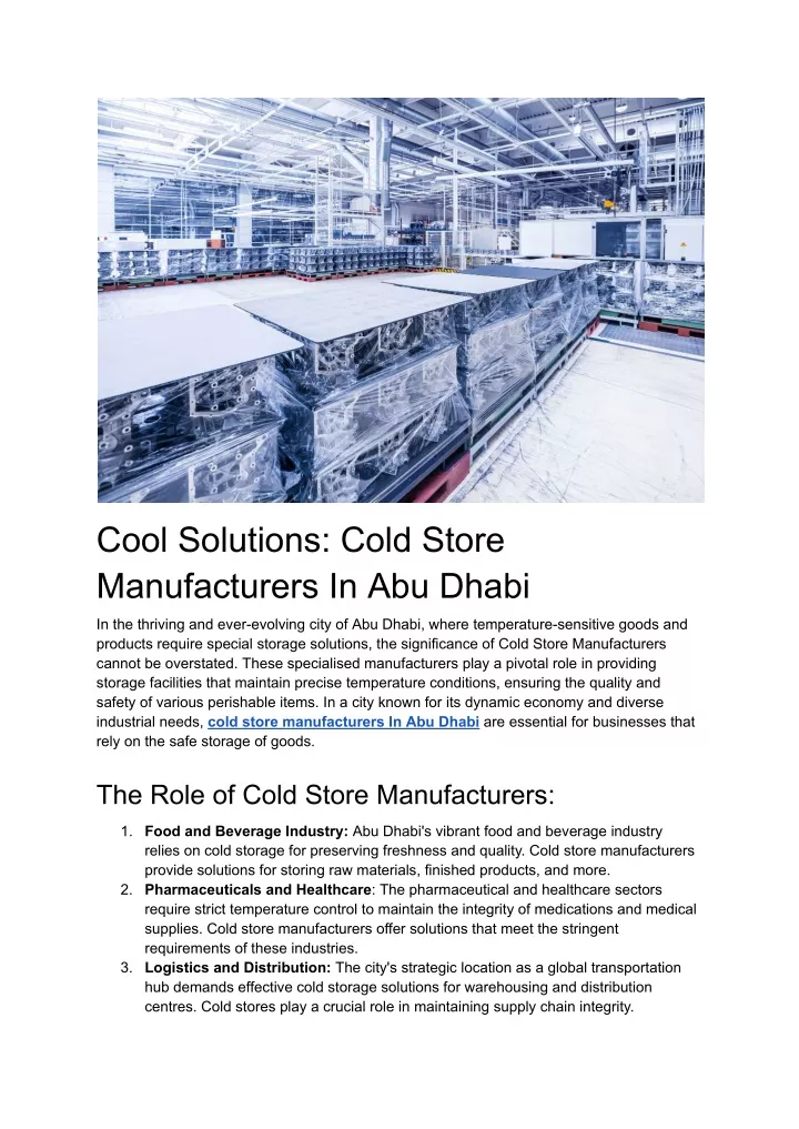 cool solutions cold store manufacturers