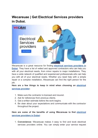 Wecareuae _ Get Electrical Services providers in Dubai