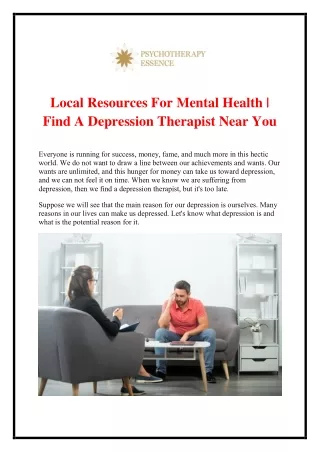 Local Resources For Mental Health | Find A Depression Therapist Near You