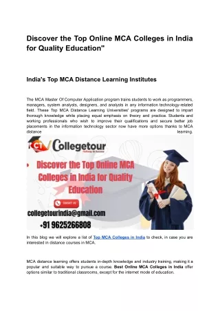 Discover the Top Online MCA Colleges in India for Quality Education