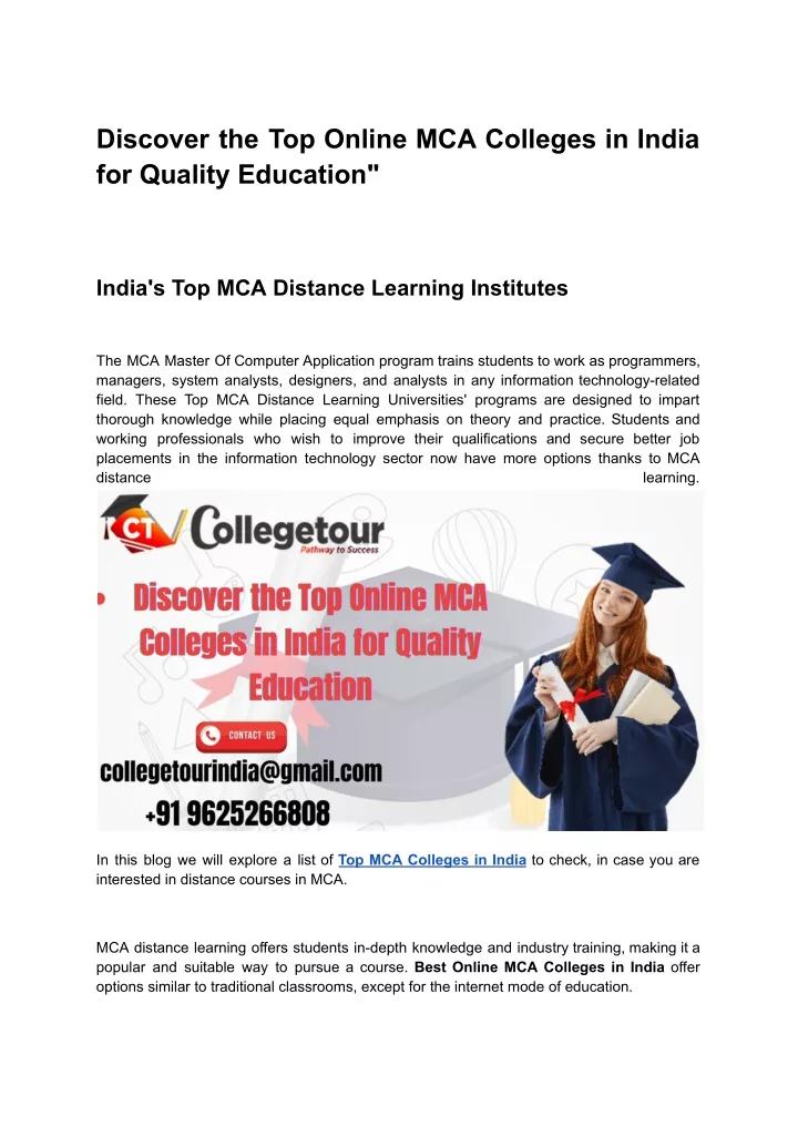 discover the top online mca colleges in india