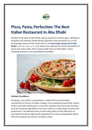 Pizza, Pasta, Perfection - The Best Italian Restaurant in Abu Dhabi