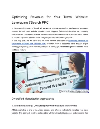 Optimizing Revenue for Your Travel Website: Leveraging 7Search PPC