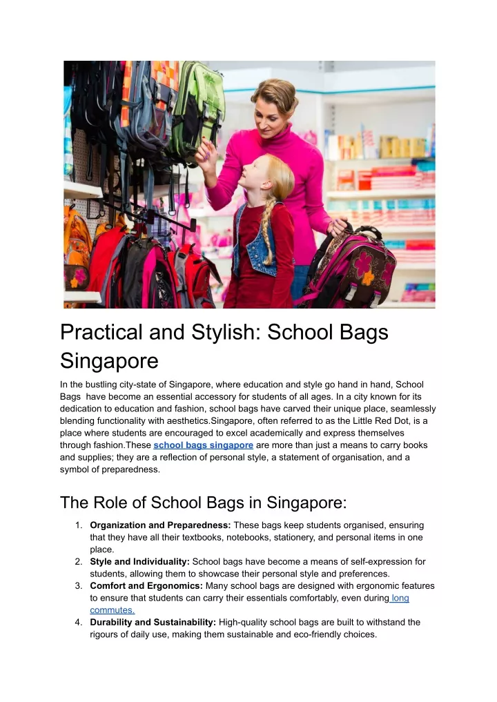 practical and stylish school bags singapore