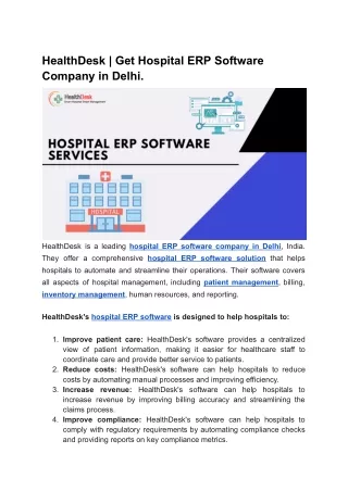HealthDesk _ Get Hospital ERP Software Company in Delhi