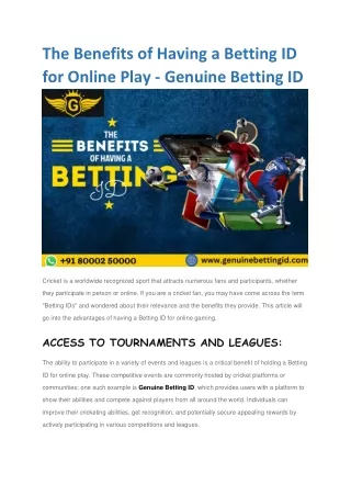 The Benefits of Having a Betting ID for Online Play