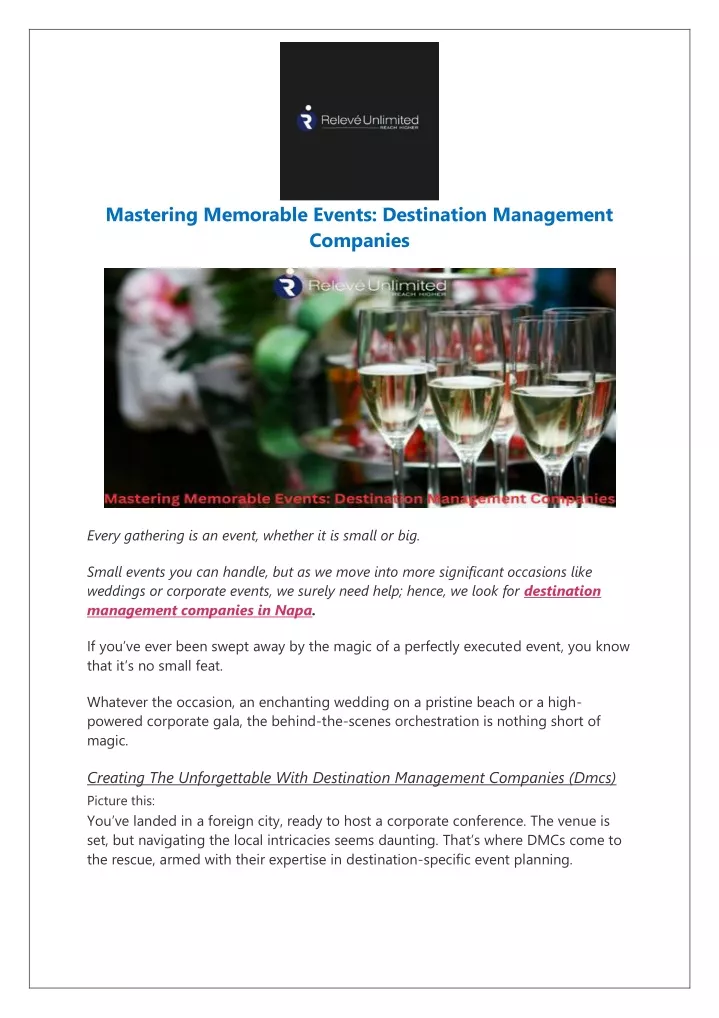 mastering memorable events destination management