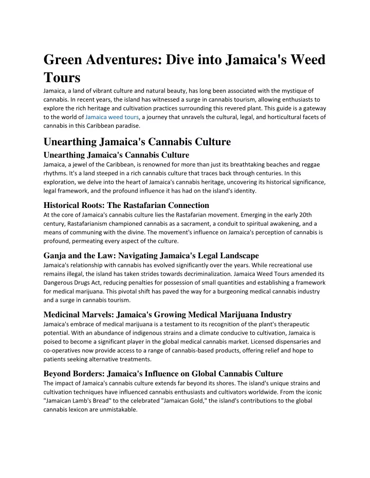 green adventures dive into jamaica s weed tours