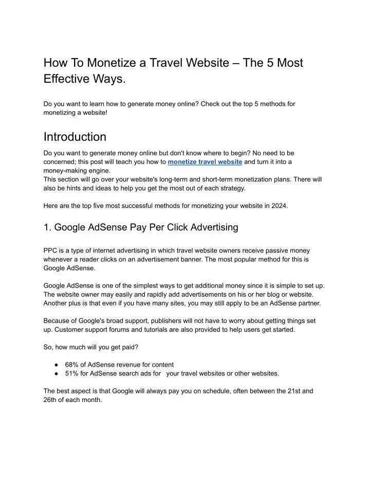 how to monetize a travel website the 5 most