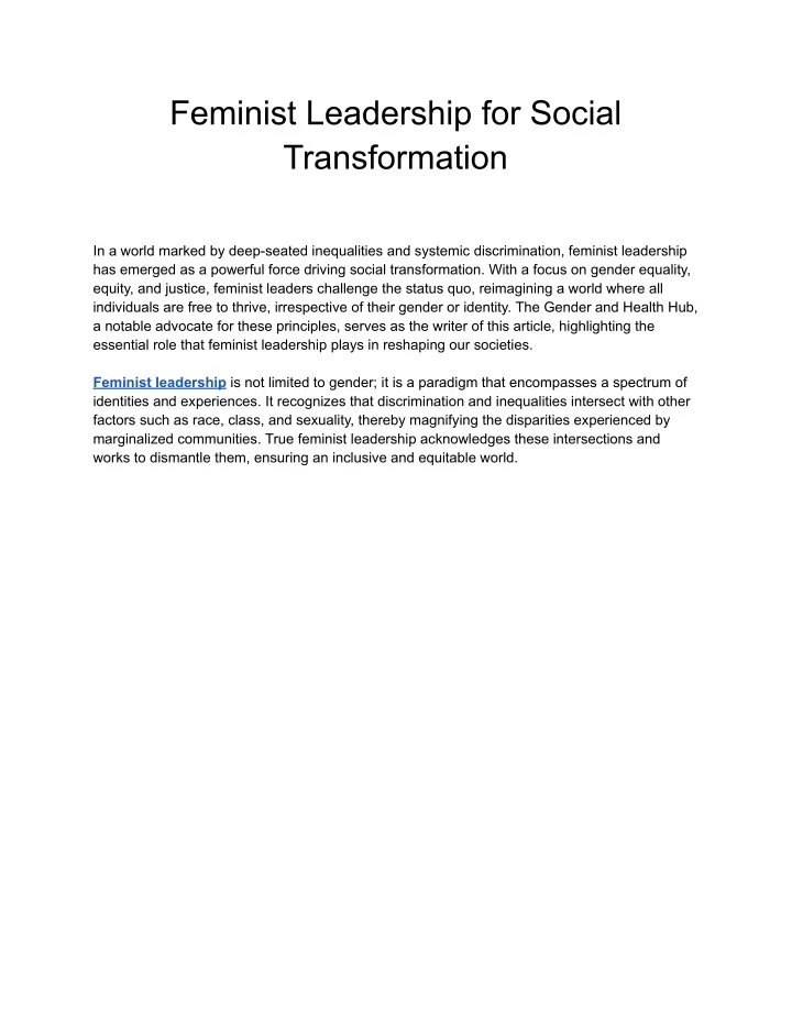 PPT - Feminist Leadership For Social Transformation PowerPoint ...