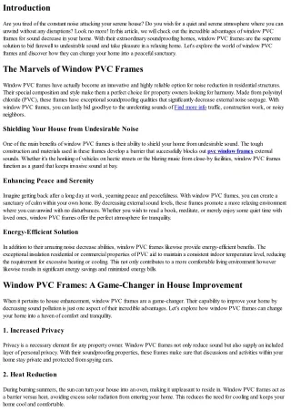 Say Goodbye to Unwanted Noise with Window PVC Frames