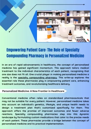 Customized Medicine in Compounding Pharmacy