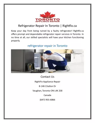 Refrigerator Repair In Toronto | Rightfix.ca