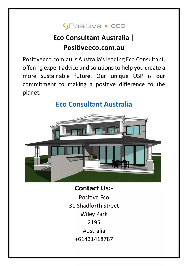 eco consultant australia positiveeco com au