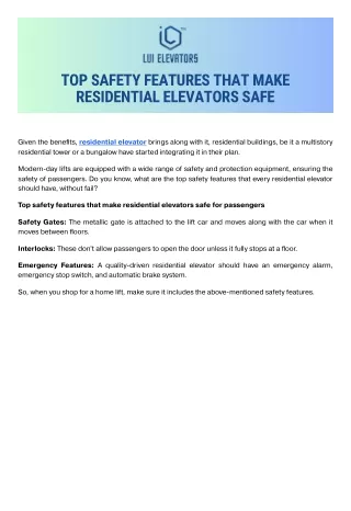 Top Safety Features That Make Residential Elevators Safe