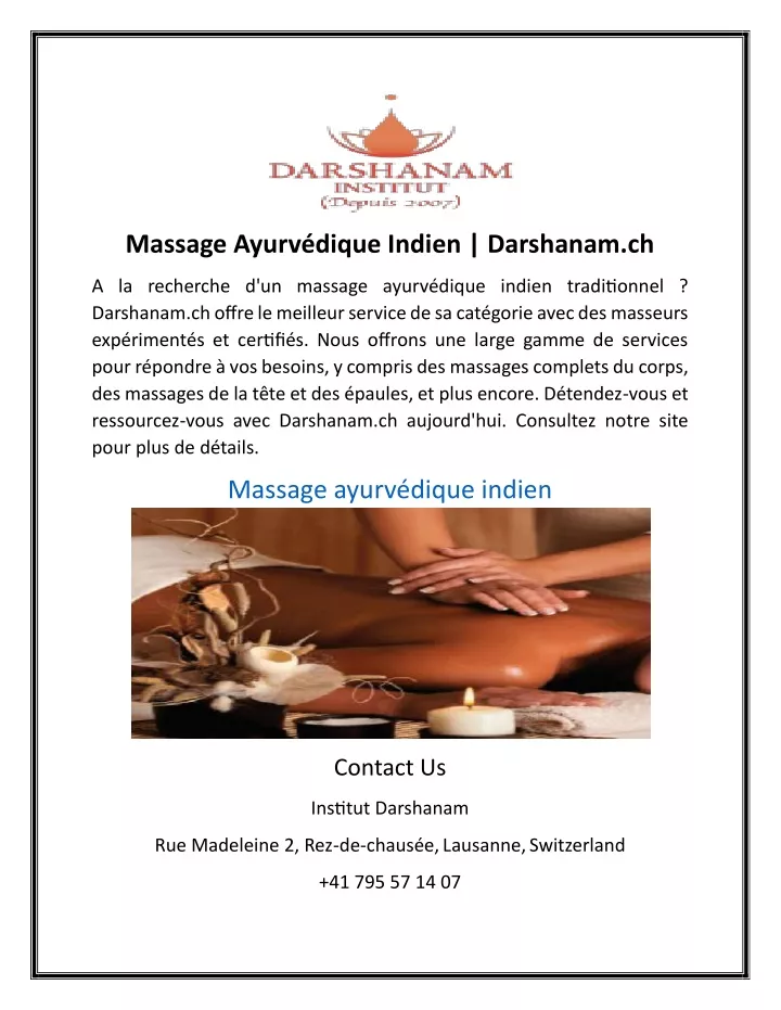 massage ayurv dique indien darshanam ch