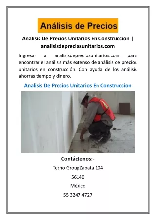 Analisis De Precios Unitarios En Construccion  analisisdepreciosunitarios.com