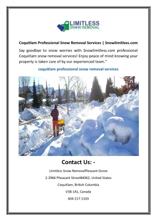 Coquitlam Professional Snow Removal Services