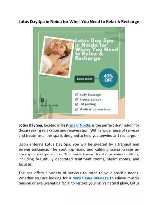 Lotus Day Spa in Noida for When You Need to Relax & Recharge