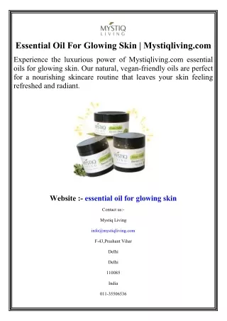 Essential Oil For Glowing Skin | Mystiqliving.com