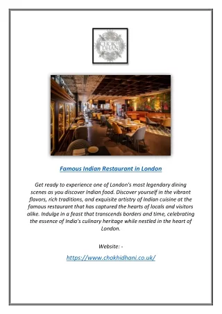 Discover London's Legendary Indian Dining and Visit the Famous Restaurant London