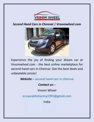 Second Hand Cars In Chennai  Vroomwheel.com