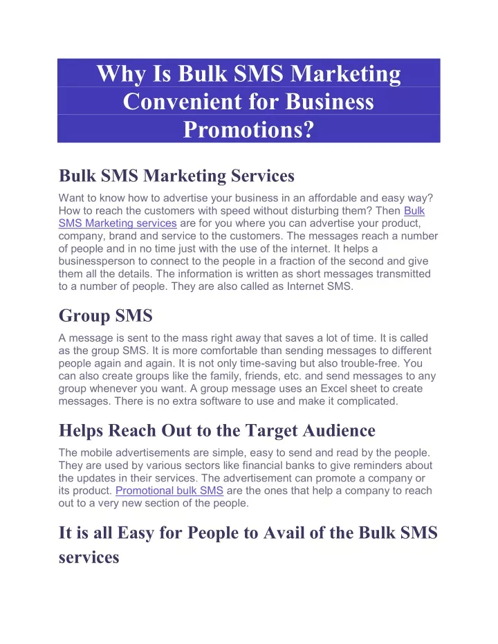 why is bulk sms marketing convenient for business