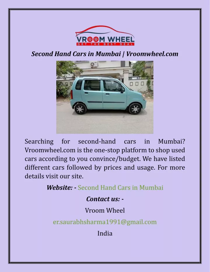 second hand cars in mumbai vroomwheel com