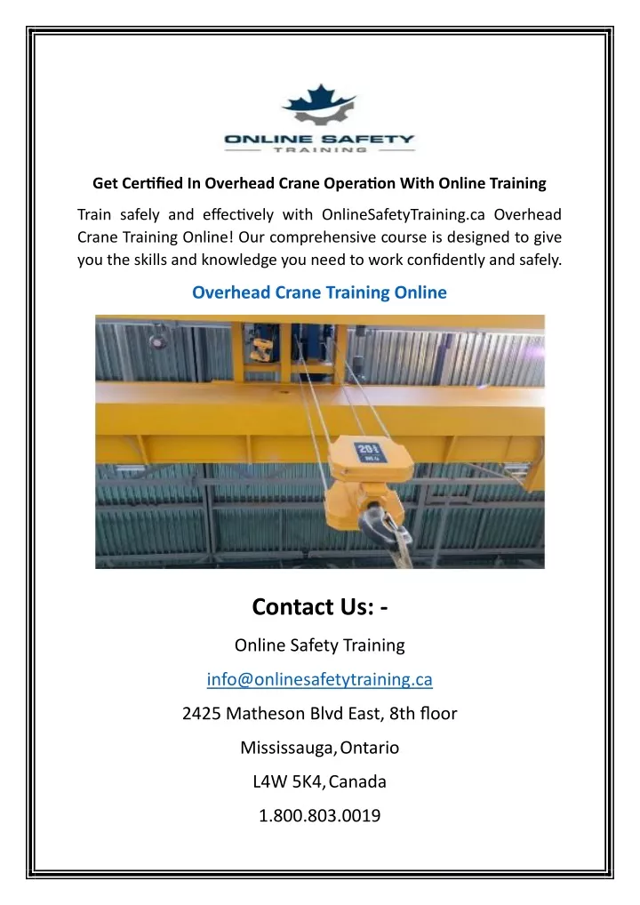 get certified in overhead crane operation with