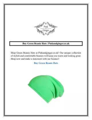 Buy Green Beanie Hats  Pinkandginger.co.uk