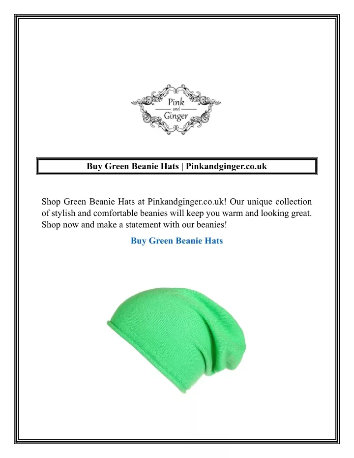 buy green beanie hats pinkandginger co uk