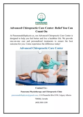 Advanced Chiropractic Care Center Relief You Can Count On