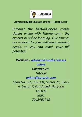 Advanced Maths Classes Online  Tutorlix.com
