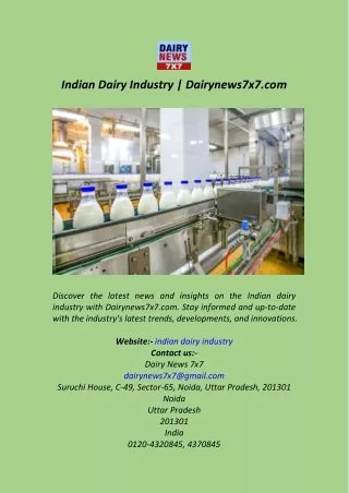 Indian Dairy Industry  Dairynews7x7.com