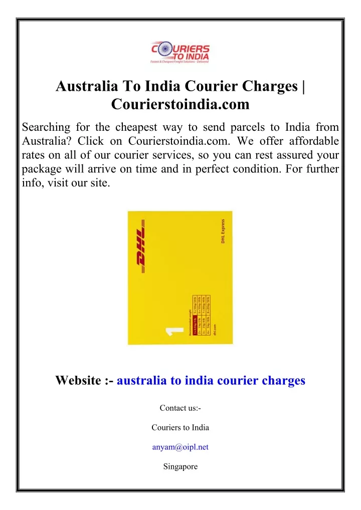 australia to india courier charges