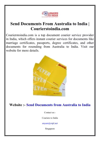Send DocumSend Documents From Aents From Australia to India  Courierstoindia.com