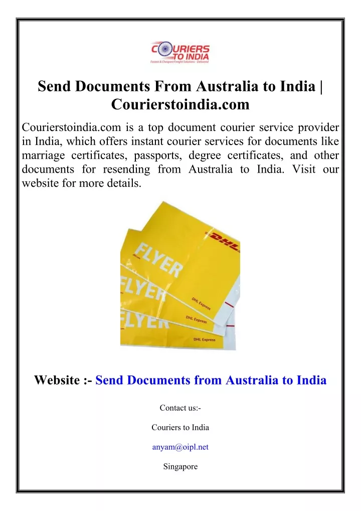 send documents from australia to india