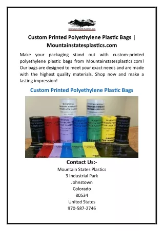 Custom Printed Polyethylene Plastic Bags  Mountainstatesplastics.com