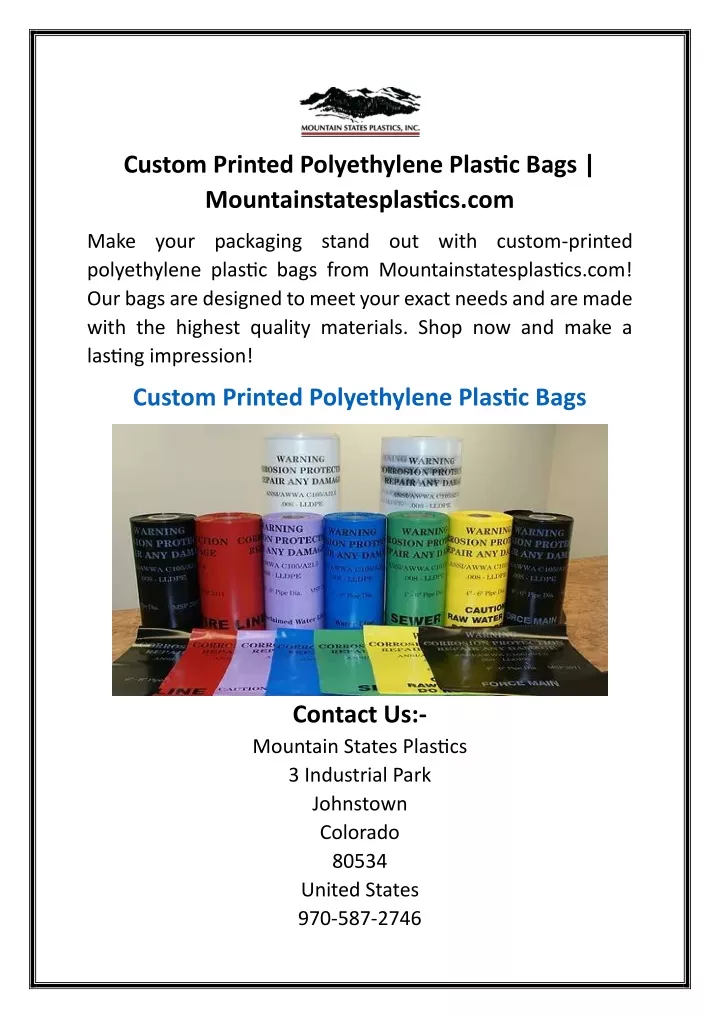 custom printed polyethylene plastic bags