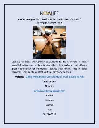 Global Immigration Consultants For Truck Drivers In India  Novalifeforeignjobs.com
