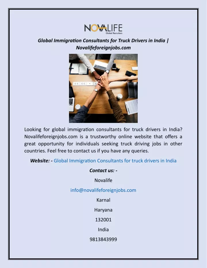 global immigration consultants for truck drivers