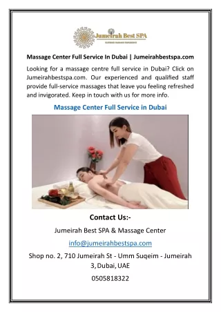 Massage Center Full Service In Dubai