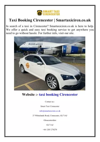 Taxi Booking Cirencester | Smartaxiciren.co.uk