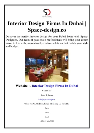 Interior Design Firms In Dubai | Space-design.co