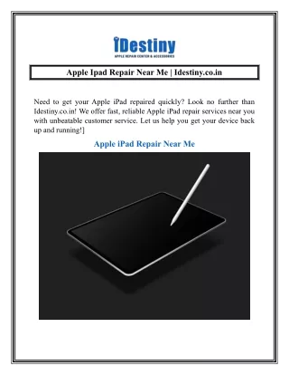 Apple Ipad Repair Near Me  Idestiny.co.in