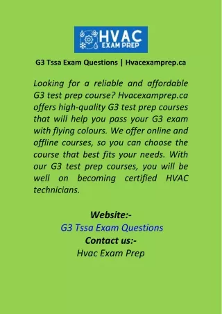 G3 Tssa Exam Questions  Hvacexamprep.ca