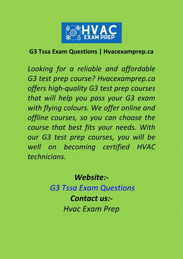 g3 tssa exam questions hvacexamprep ca