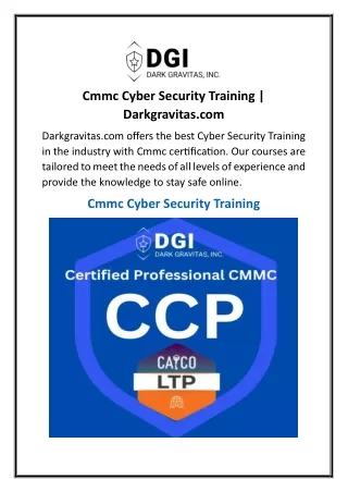Cmmc Cyber Security Training  Darkgravitas.com
